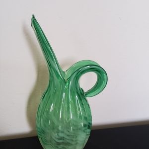 Leftover blown green swirl art glass pitcher vase